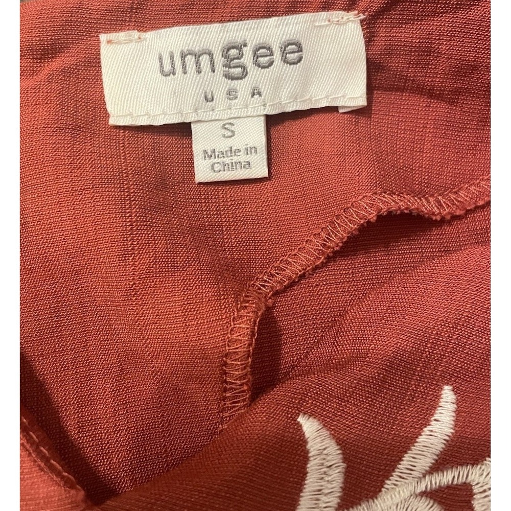 Umgee USA Embroidered Boho Shift Dress Small Rust Terracotta‎ Long Sleeve Floral - Picture 8 of 9